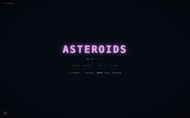 Asteroids, neon title screen