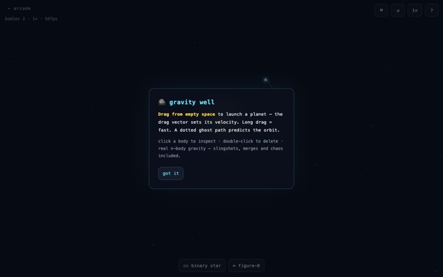 Gravity Well, starfield with instructions card