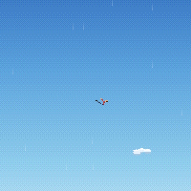 Skyfall, pixel-art skydiver mid-fall