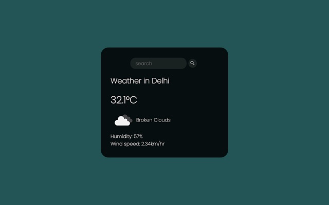 Weather App, weather in Delhi card